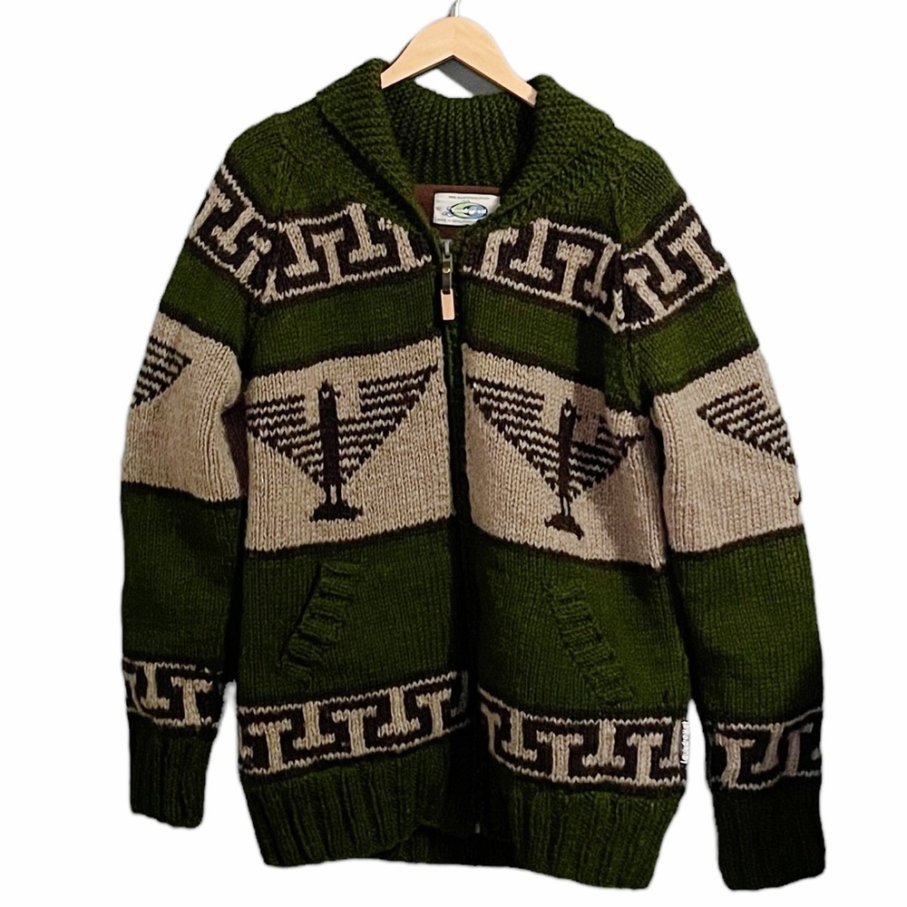 Olive and Beige Patterned Knit Bomber Jacket
